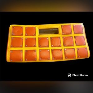 New Without Tags Retro Style Clutch Handbag Orange/Yellow Vegan Leather